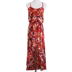 GUESS Flowy Maxi Midi Dress S Floral Bright‎ Tropical Travel Vacation Trip Party